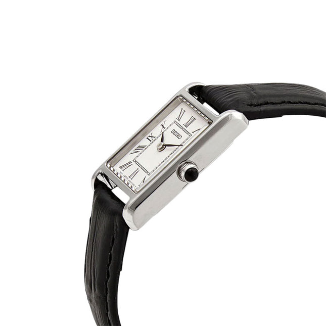 Seiko Classic SWR107P1 Tank Discover More Ladies White Dial Black Leather Strap