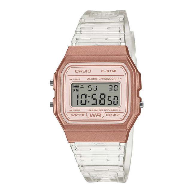 Casio General F-91WS-7A3DF Rose Gold Digital Dial Transparency Resin Band