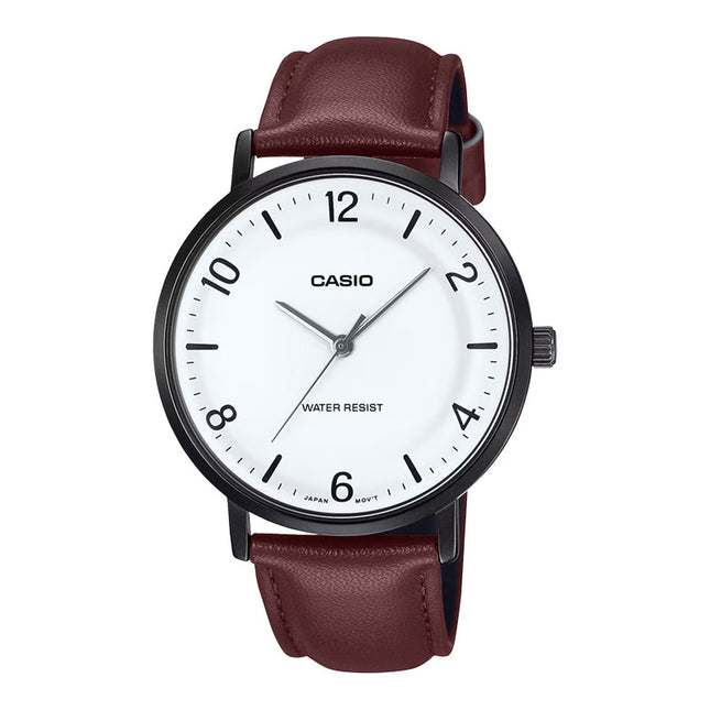 Casio General MTP-VT03BL-7BDF White Dial Brown Leather Band