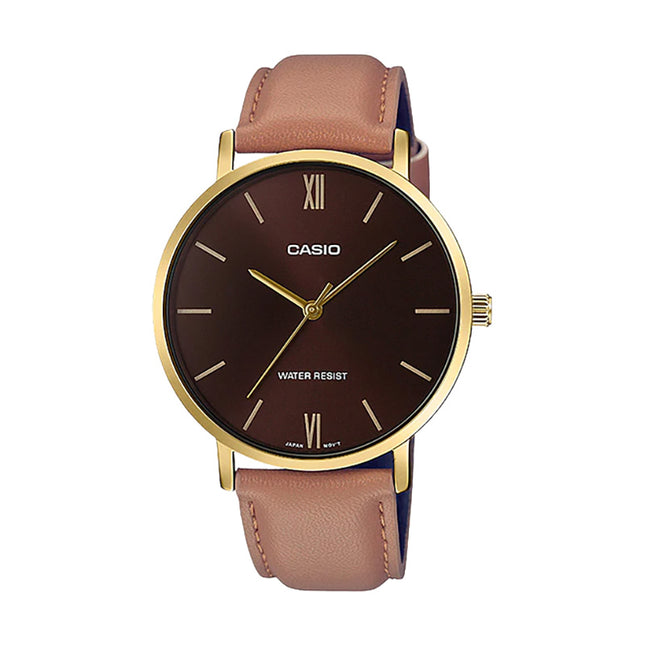 Casio General MTP-VT01GL-5BUDF Men Brown Dial Tan Leather Band