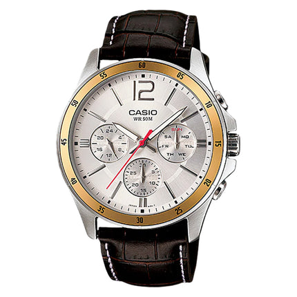 Casio General MTP-1374L-7AVDF Enticer Men Silver Dial Brown Leather Band