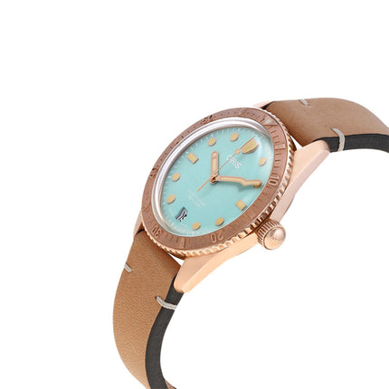 Oris Divers Sixty-Five 01-733-7771-3157-07-5-19-04BR Cotton Candy L. Green Dial Brown Leather Strap