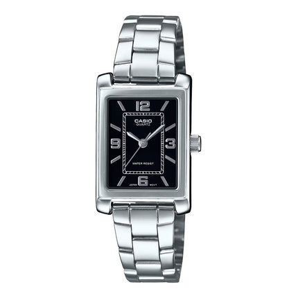Casio General LTP-1234DD-1ADF Tank Ladies Black Dial Stainless Steel Band