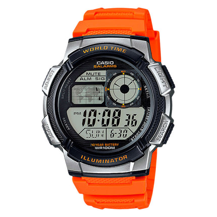 Casio General AE-1000W-4BVDF 10 Year Battery Water Resistance 100M Orange Resin Band