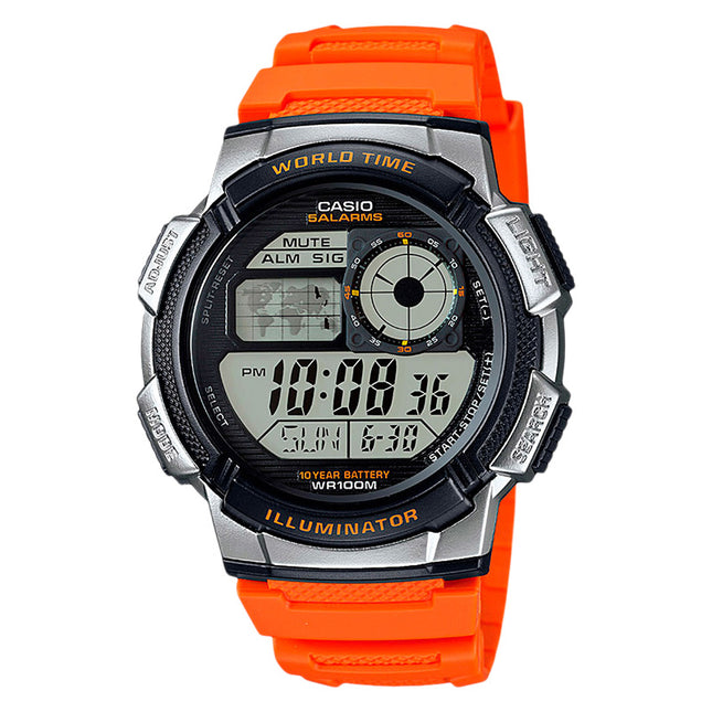 Casio General AE-1000W-4BVDF 10 Year Battery Water Resistance 100M Orange Resin Band