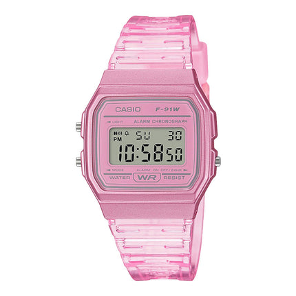 Casio General F-91WS-4DF Digital Dial Light Pink Clear Rubber Band