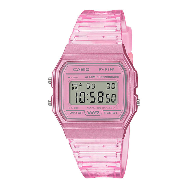 Casio General F-91WS-4DF Digital Dial Light Pink Clear Rubber Band