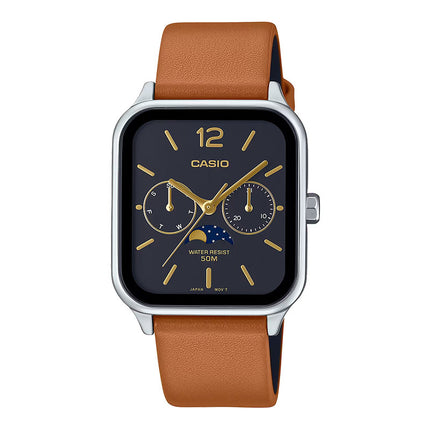 Casio General MTP-M305L-1AVDF Men Moon Phase Black Dial Brown Leather Band