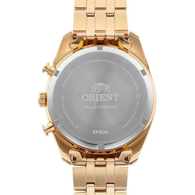 Orient Contemporary RA-TX0301G Solar Chronograph Dual Tone Dial Gold Stainless Steel Strap