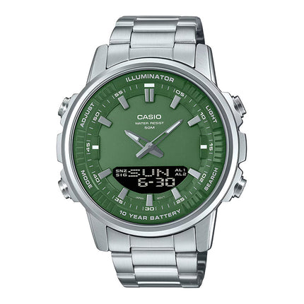 Casio General AMW-880D-3AVDF Digital Analog Green Dial Stainless Steel Band