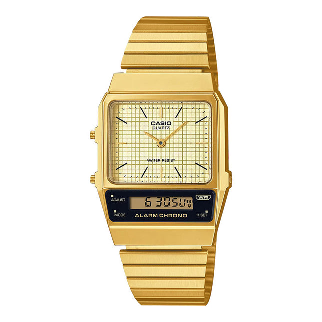 Casio General AQ-800EG-9ADF Vintage Edgy Collection Digital Analog Gold Dial Gold St Steel Band