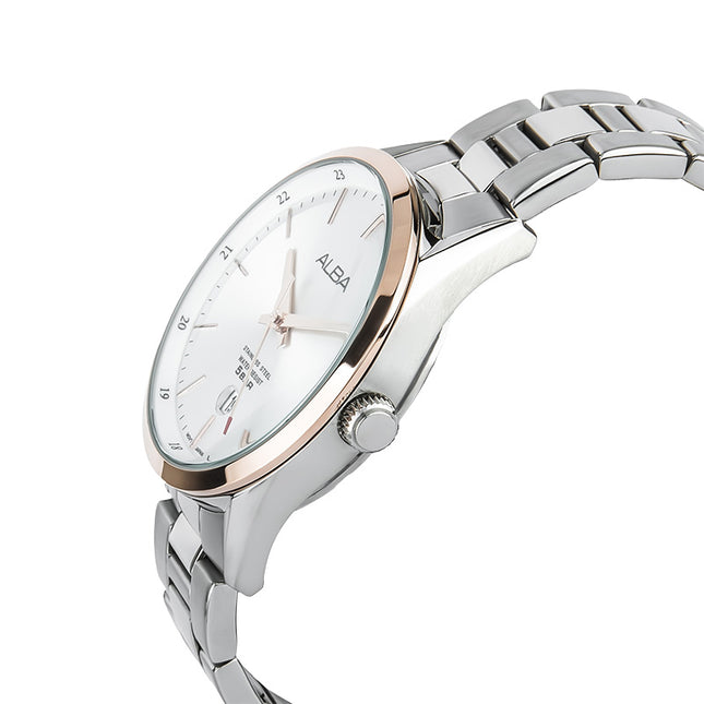 Alba Prestige AS9D30X1 Silver White Patterned Dial Stainless Steel Strap