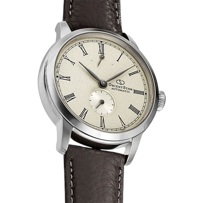 Orient Star M45 F7 RE-BS0002S Small Second Automatic Ivory Dial Brown Leather Strap 