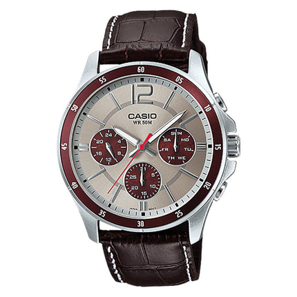 Casio General MTP-1374L-7A1VDF Enticer Men Beige Dial Brown Leather Band