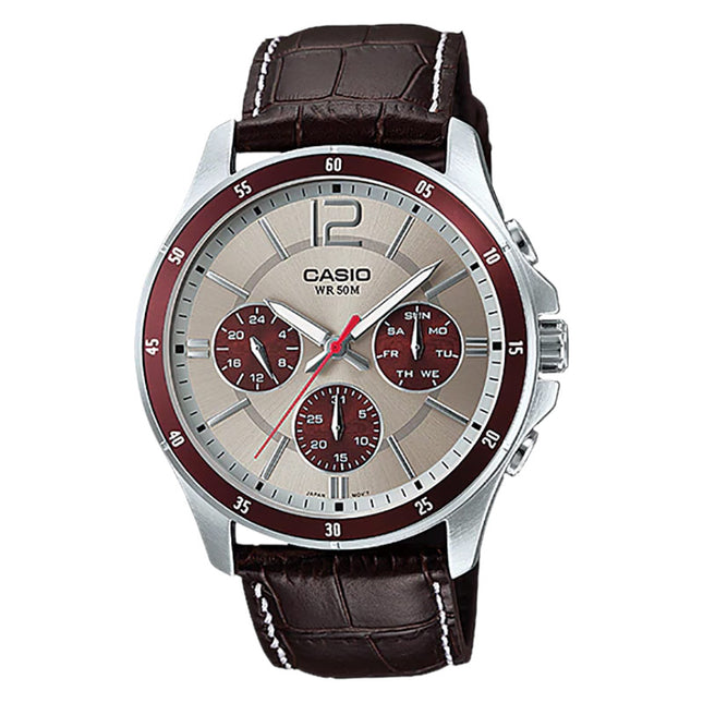 Casio General MTP-1374L-7A1VDF Enticer Men Beige Dial Brown Leather Band
