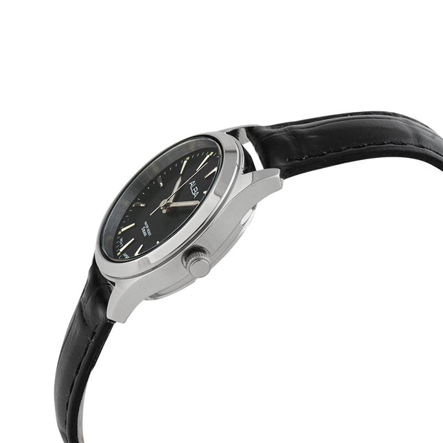 Alba ARX139X1 Ladies Black Dial Black Leather Strap