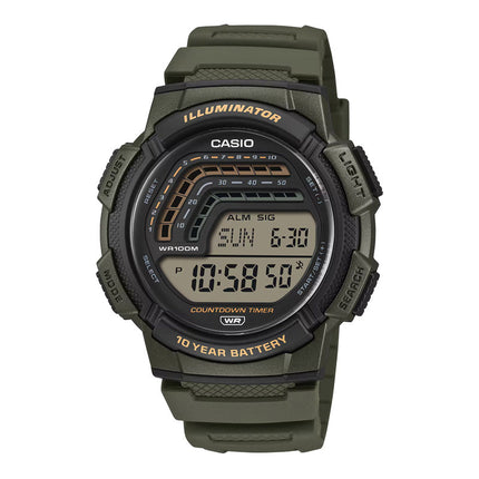 Casio General WS-1800-3AVDF Illuminator Ten Year Battery Life Digital Dial Green Resin Band