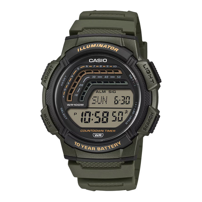 Casio General WS-1800-3AVDF Illuminator Ten Year Battery Life Digital Dial Green Resin Band