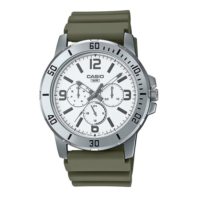 Casio General MTP-VD300-3BUDF Men White Dial Green Resin Band