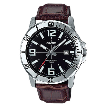 Casio General MTP-VD01L-1BVUDF Men Black Dial Brown Leather Band