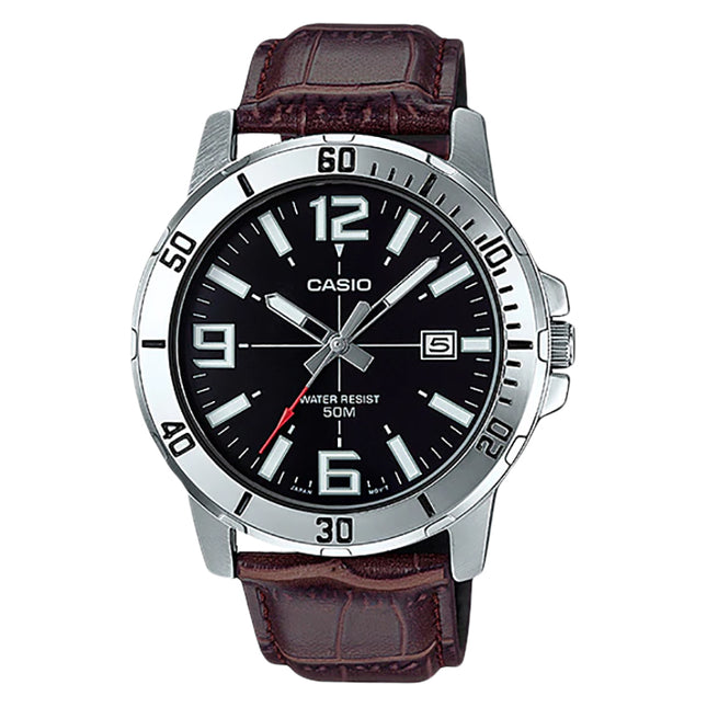 Casio General MTP-VD01L-1BVUDF Men Black Dial Brown Leather Band