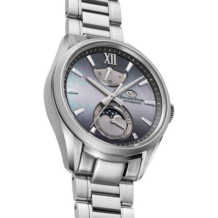 Orient Star M34 F7 RE-AY0202A Moon Phase Aurora Gray MOP Dial Stainless Steel Strap Limited Edition 