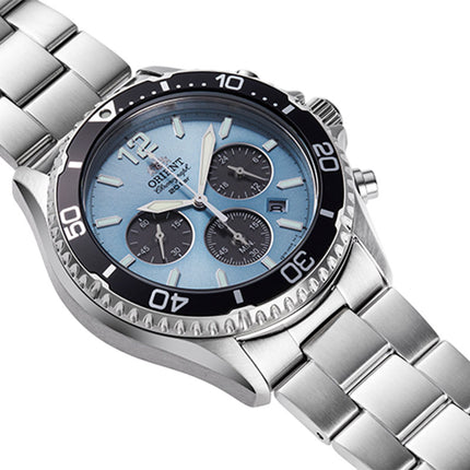 Orient Sports RA-TX0206L Diver Mako Solar Chronograph Sky Blue Dial Metal Strap