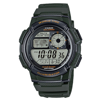 Casio General AE-1000W-3AVDF 10 Year Battery Water Resistance 100M Green Resin Band