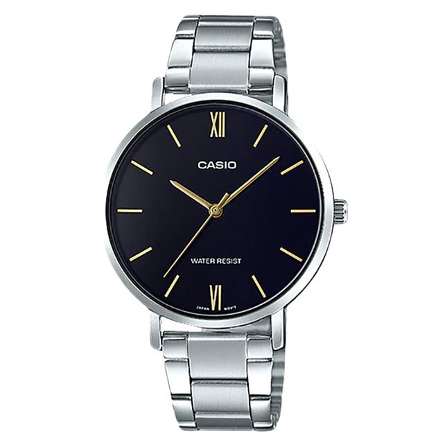 Casio General LTP-VT01D-1BUDF Analog Ladies Black Dial Stainless Steel Band