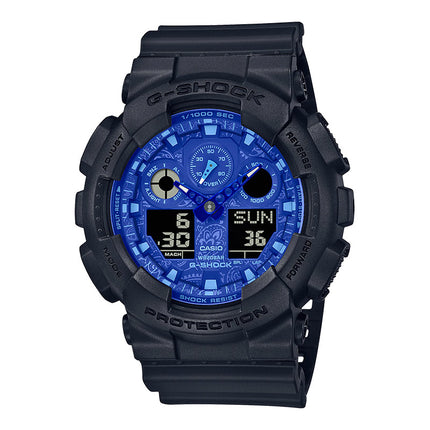 Casio G-Shock GA-100BP-1ADR Blue Paisley Series Digital Analog Striking Blue Dial Black Resin Band