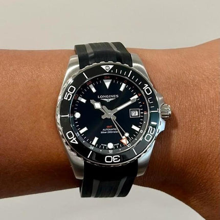 LONGINES HydroConquest GMT L3.790.4.56.9 Black Dial Rubber Strap Men's Watch