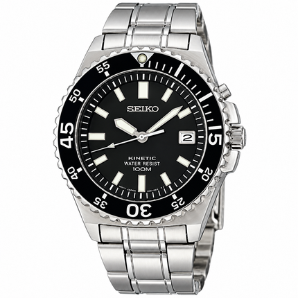 Seiko Kinetic SKA013P1  Black Dial Stainless Steel Band