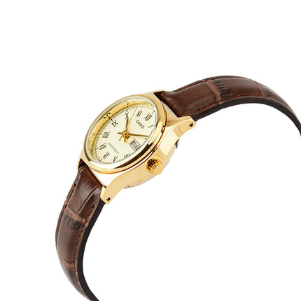Casio General LTP-V006GL-9BUDF Ladies Analog Beige Dial Brown Leather Band