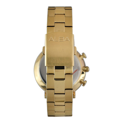 Alba Prestige AT3F62X1 Chronograph Men Black Dial Gold Stainless Steel Strap
