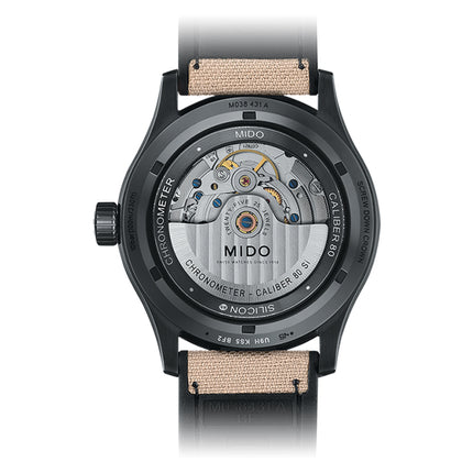 MIDO Multifort M038.431.37.051.09 Chronometer Automatic Black Dial Biege Fabric Strap
