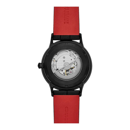 Emporio Armani Automatic AR60046 Meccanico Men Open Heart Black Dial Black Leather Strap
