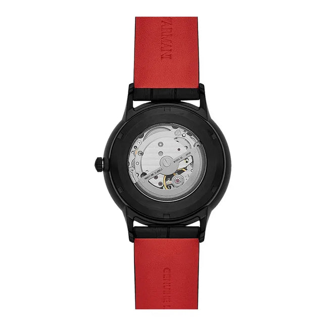 Emporio Armani Automatic AR60046 Meccanico Men Open Heart Black Dial Black Leather Strap