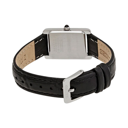 Seiko Classic SWR107P1 Tank Discover More Ladies White Dial Black Leather Strap