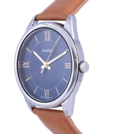 Casio General MTP-V005L-2B5UDF Men Blue Dial Tan Leather Band