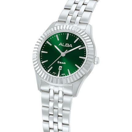 Alba Fashion AH7FF9X1 Ladies Analog Green Dial Stainless Steel Strap
