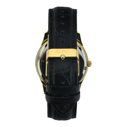 Alba AXND62X1 Men Gold Dial Gold Case Black Leather Strap