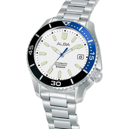 Alba Mechanical AU4085X1 Men Silver White Dial Stainless Steel Strap