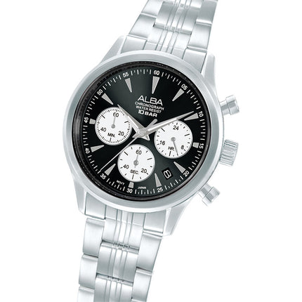 Alba AT3K53X1 Men Chronograph Black Dial Stainless Steel Strap