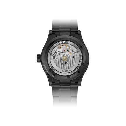MIDO Multifort M038.424.33.051.00 Power Reserve Black Dial Black Stainless Steel Strap