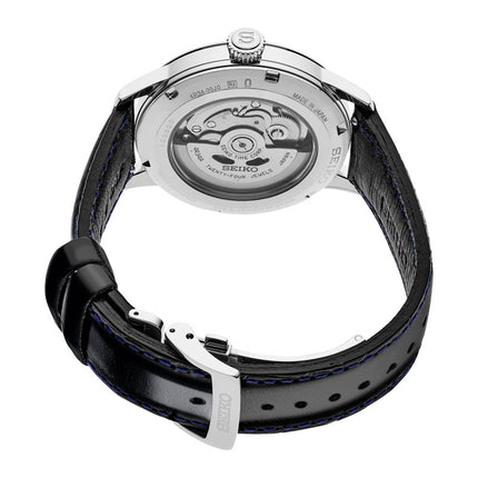 Seiko Presage SSK049J1 Cocktail Time Automatic GMT Silver Bullet Dark Blue Leather Strap