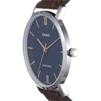 Casio General MTP-VT01L-2BUDF Men Blue Dial Brown Leather Band