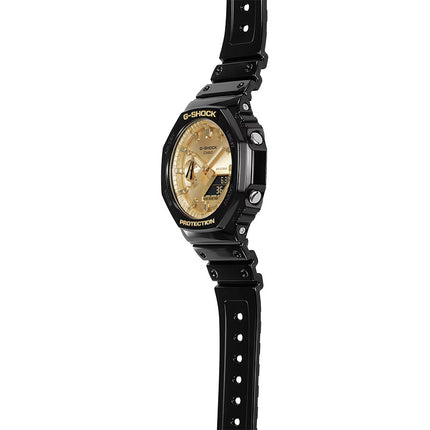 Casio G-Shock GA-2100GB-1ADR CasiOak Gold And Silver Series Digital Analog Dial Black Resin Band