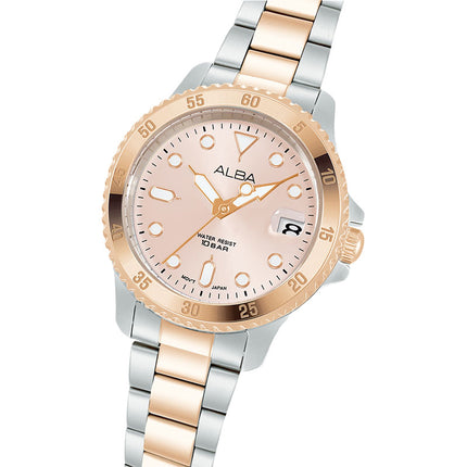 Alba Active AG8Q34X1 Ladies Light Pink Dial Dual Tone Stainless Steel Strap