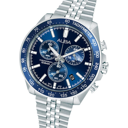Alba Signa AX7027X1 Men Chronograph Blue Dial Stainless Steel Strap