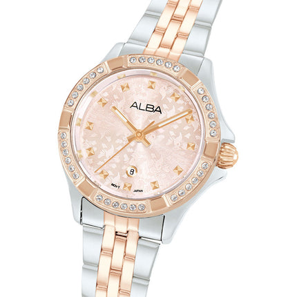 Alba Signa AH7ED8X1 Ladies Light Pink Dial Dual Tone Stainless Steel Strap